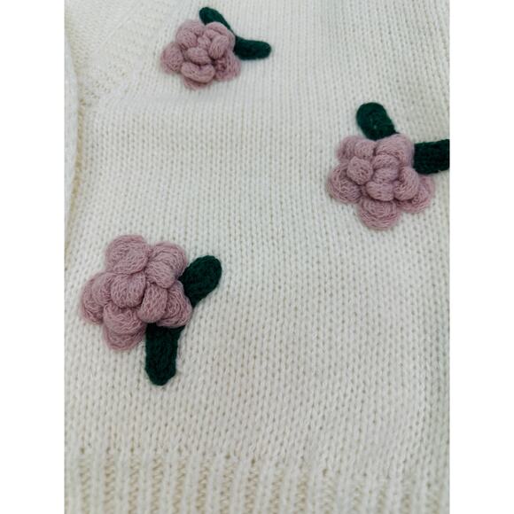 Luna Ivy Ivory Rose Crochet Cardigan Sweater Womens Medium - Picture 4 of 9